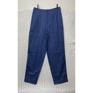 Eddie Bauer 100%Linen Marine Dress Pants‎ Women Sz 16 Blue Pleated Busines New